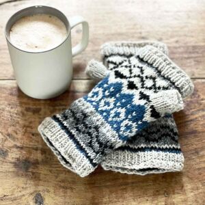 Paper high Woollen Fairisle Handwarmer Gloves - Natural/Black/Blue