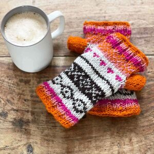 Paper high Woollen Fairisle Handwarmer Gloves - Natural/Peach/Pink