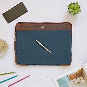 Paper high Personalised Leather And Canvas 17 inch Laptop Case - Blue