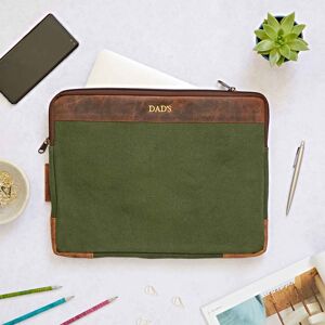 Paper high Personalised Leather And Canvas 17 inch Laptop Case - Green