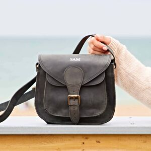 Paper high Personalised Black Buffalo Leather Curved Saddle Bag