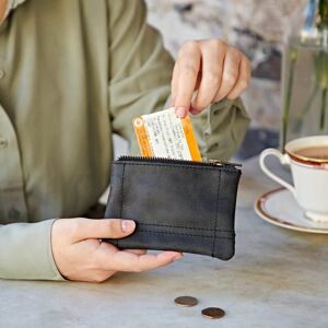 Paper high Buffalo Leather Zipped Purse with Keyring - Black