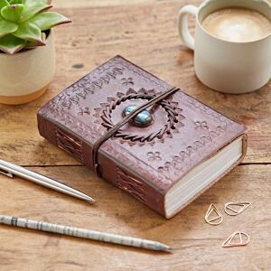 Paper high Indra Medium Embossed Leather Journal with Semi-Precious Stone - Labradorite
