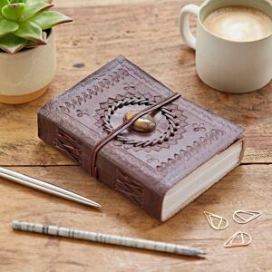 Paper high Indra Medium Embossed Leather Journal with Semi-Precious Stone - Tiger's Eye