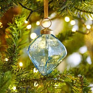 Paper high Coloured Recycled Glass Diamond Baubles - Turquoise