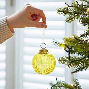 Paper high Ira Coloured Recycled Glass Ribbed Baubles - Yellow