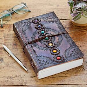 Paper high Indra Chakra Embossed Leather Journal with Semi-Precious Stones