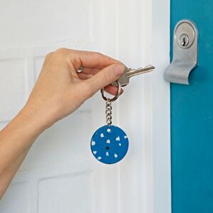 Paper high Recycled Plastic Round Keyring - Blue