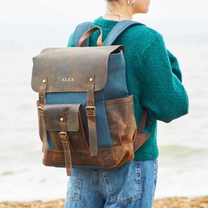 Paper high Personalised Buffalo Leather And Blue Canvas Backpack