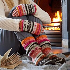 Paper high Woollen Fairisle Handwarmer Gloves & Socks Set - S/M - Natural/Peach/Pink