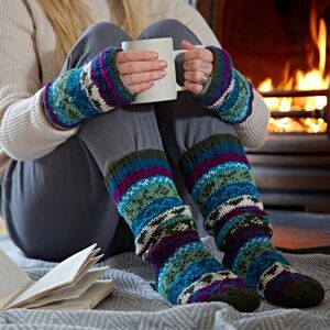 Paper high Woollen Fairisle Handwarmer Gloves & Socks Set - S/M - Green/Blue/Purple