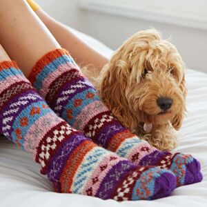 Paper high Woollen Fairisle Socks - M/L - Orange/Blue/Pink