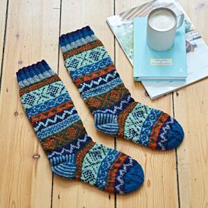 Paper high Woollen Fairisle Socks - M/L - Blue/Grey/Orange