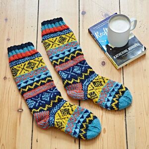 Paper high Woollen Fairisle Socks - S/M - Blue/Yellow/Orange