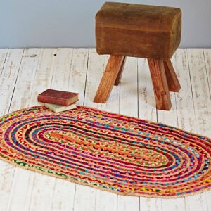 Paper high Multicoloured Jute and Cotton Oval Rag Rug