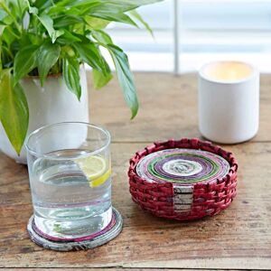 Paper high Set of 6 Recycled Newspaper Coasters - Natural/Pink/Green/Purple
