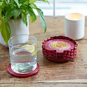 Paper high Set of 6 Recycled Newspaper Coasters - Red/Pink/Yellow