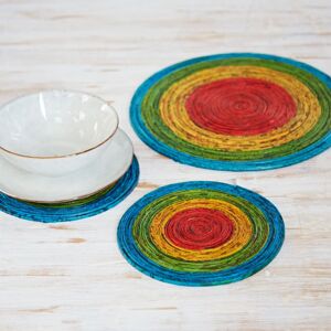 Paper high Round Recycled Newspaper Placemat - S - Blue/Green/Yellow/Red