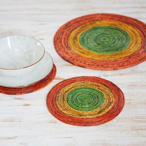 Paper high Round Recycled Newspaper Placemat - S - Orange/Yellow/Green