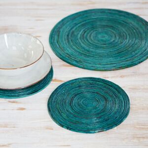 Paper high Round Recycled Newspaper Placemat - S - Teal