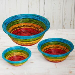 Paper high Round Recycled Newspaper Bowl - L - Blue/Green/Yellow/Red