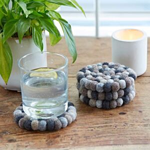 Paper high Set of 4 Handmade Felt Ball Coasters - Greys