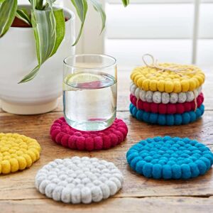 Paper high Set of 4 Handmade Felt Ball Coasters - Mixed Colours