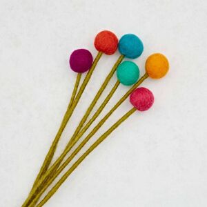 Paper high Pack of 6 Felt Handmade Flower Bouquet - Multicoloured Pompoms