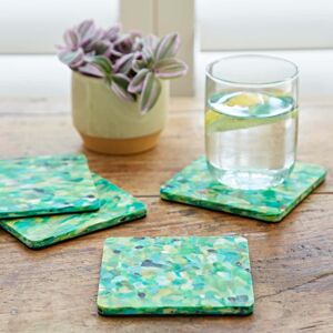 Paper high Set of 4 Recycled Plastic Square Coasters - Green