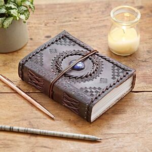 Paper high Indra Medium Embossed &amp; Stitched Leather Journal with Semi-Precious Stone - Lapis