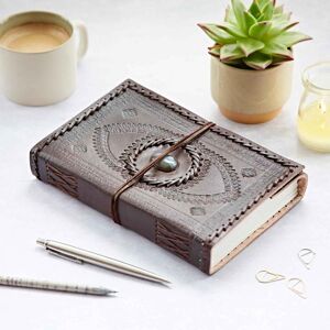 Paper high Indra Extra Large Embossed & Stitched Leather Journal with Semi-Precious Stone - Labradorite