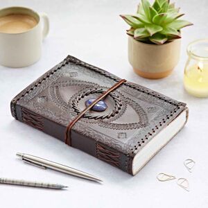 Paper high Indra Extra Large Embossed & Stitched Leather Journal with Semi-Precious Stone - Lapis