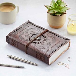Paper high Indra Extra Large Embossed & Stitched Leather Journal with Semi-Precious Stone - Black Onyx