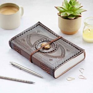 Paper high Indra Extra Large Embossed & Stitched Leather Journal with Semi-Precious Stone - Tiger's Eye