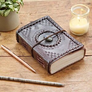 Paper high Indra Medium Embossed & Stitched Leather Journal with Semi-Precious Stone - Labradorite