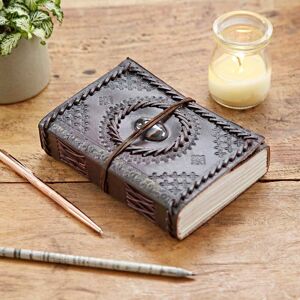 Paper high Indra Medium Embossed & Stitched Leather Journal with Semi-Precious Stone - Black Onyx