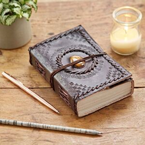 Paper high Indra Medium Embossed & Stitched Leather Journal with Semi-Precious Stone - Tiger's Eye