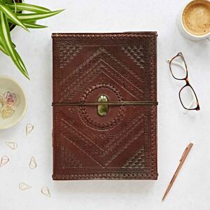 Paper high Indra A4 Embossed & Stitched Leather Journal with Semi-Precious Stone - Labradorite