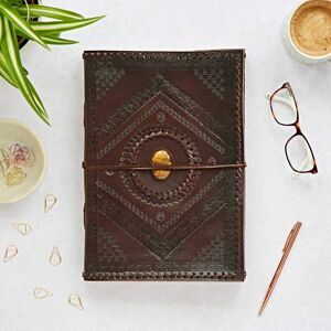 Paper high Indra A4 Embossed & Stitched Leather Journal with Semi-Precious Stone - Tiger's Eye