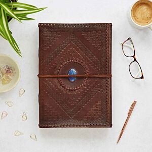 Paper high Indra A4 Embossed & Stitched Leather Journal with Semi-Precious Stone - Lapis