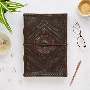 Paper high Indra A4 Embossed & Stitched Leather Journal with Semi-Precious Stone - Black Onyx