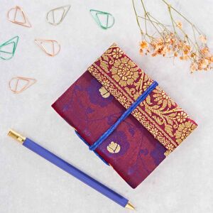Paper high Mini Sari Fabric Notebook - Purple