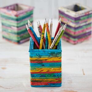 Paper high Square Recycled Newspaper Pencil Holder - Blue/Green/Yellow/Red