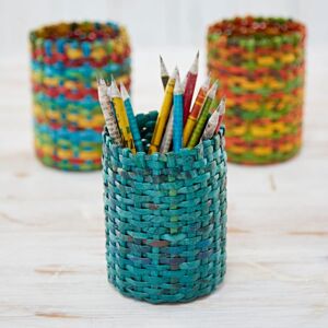 Paper high Round Recycled Newspaper Pencil Holder - Teal