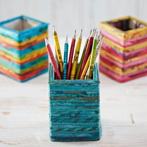 Paper high Square Recycled Newspaper Pencil Holder - Teal