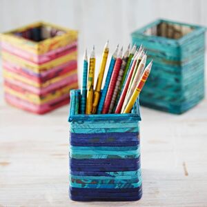 Paper high Square Recycled Newspaper Pencil Holder - Dark Blue/Light Blue