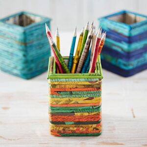 Paper high Square Recycled Newspaper Pencil Holder - Orange/Yellow/Green