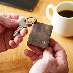 Paper high Personalised Brown Buffalo Leather Mini Notebook Keyring