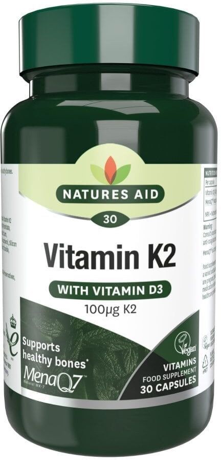Natures Aid Vitamin K2 with Vitamin D3 - 30 x 100mcg Capsules