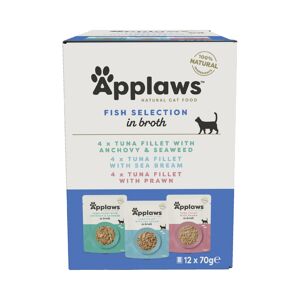 Applaws Adult Mixed Pack Cat Pouches in Broth 70g - Fish Selection (24 x 70g)